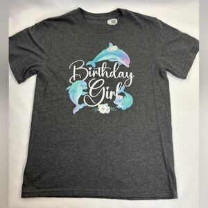NEW Birthday Girl Dolphin Ocean Gray T-shirt Youth Large